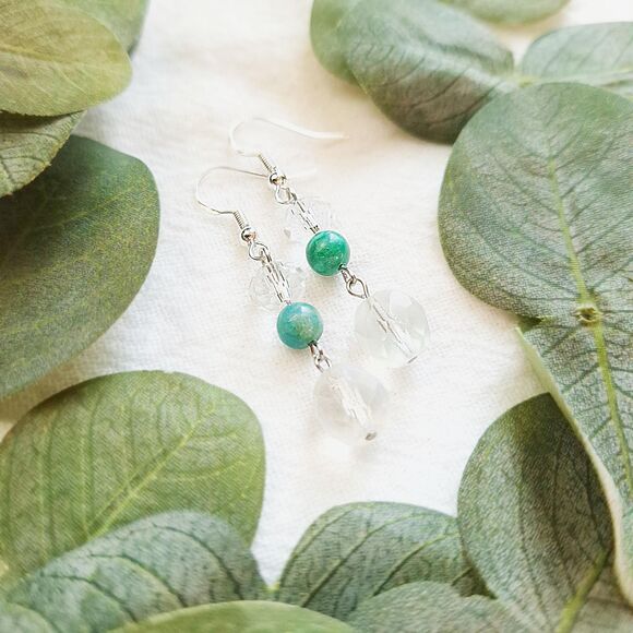 Fairycore Crystal Earrings, Chrysocolla Stone Earrings, Elegant Cottagecore - Picture 9 of 9